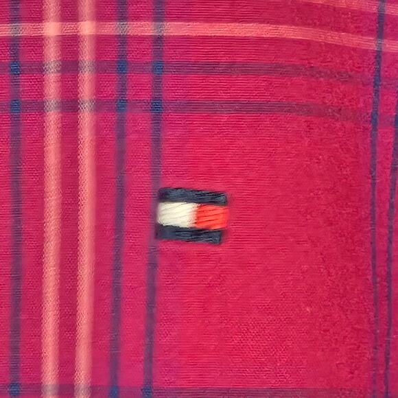 Tommy Hilfiger Pink Plaid Collared Long Roll-Tab Sleeves Button Front Size M - Picture 8 of 10